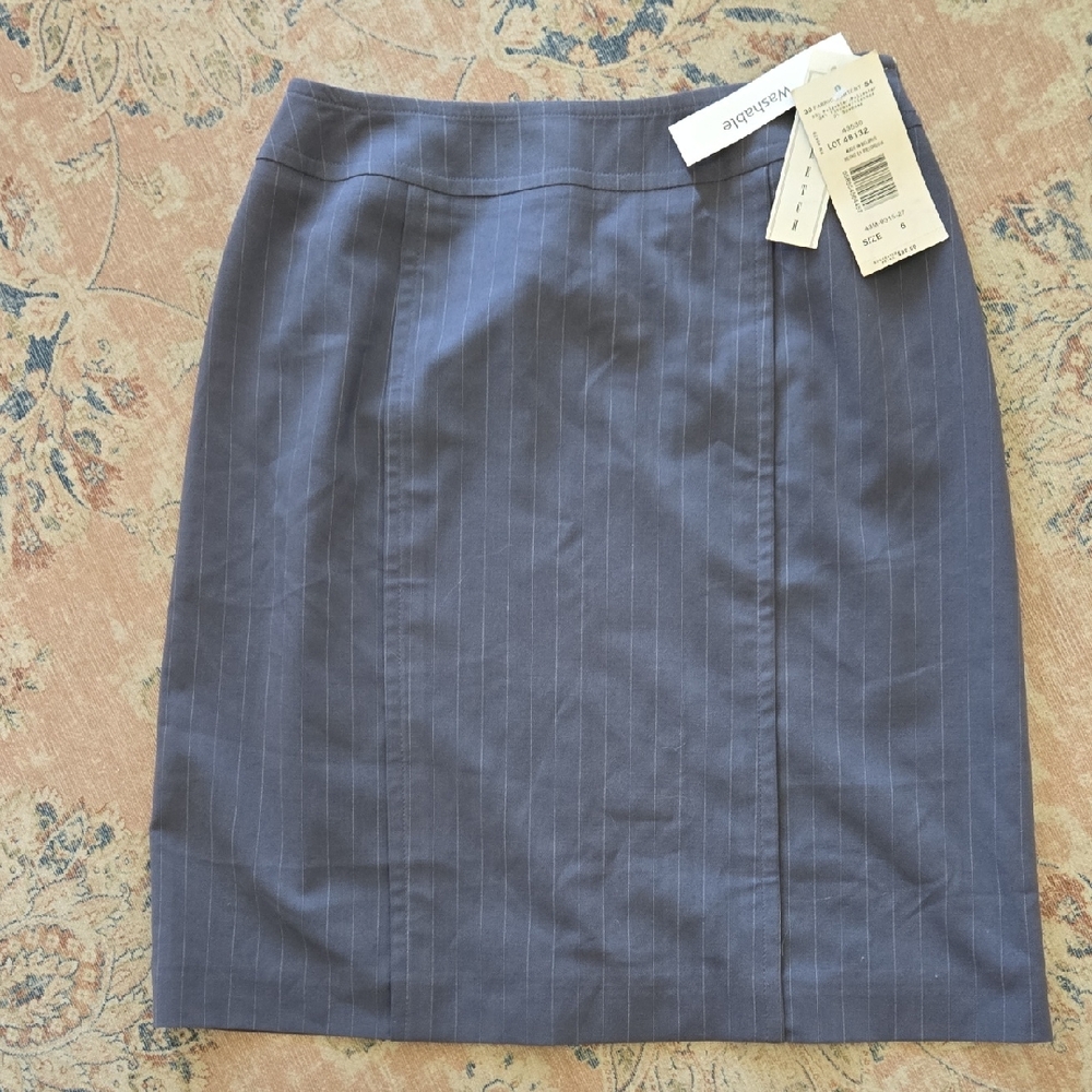 Harve Benard Gray Pinstripe Pencil Skirt Stretch Back Pleat Side Zip Size 6 NEW